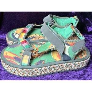 Farm Rio Sandals Toucan Sz 9 Platform Raffia Espadrilles Boho Colorful Shoes
